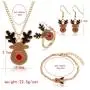 4 Pcs Dainty Christmas Jewelry Sets Christmas Tree Jingle Bells Brown Reindeer Pendant Necklaces Earrings Rings Bracelets Set Christmas Jewelry Set Gifts for Women Girls