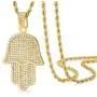 ROWIN&CO Hip Hop Jewelry Iced Out Gold Hamsa Hand of Fatima Evil Eye CZ Pendant Rapper Chains for Men Women Necklace, 24 Inch