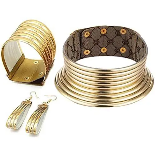 Aijian African Jewelry Statement Chokers Egypt Gold Tone Choker Chunky Leather Collar Necklace/African Choker Punk Necklace Gothic (c-1 Set (Gold)) Aijian African Jewelry Statement Chokers Egypt Gold Tone Choker Chunky Leather Collar Necklace/African Choker Punk Necklace Gothic (c-1 Set (Gold))
