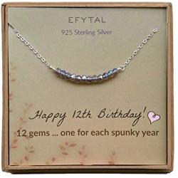 EFYTAL 12th Birthday Gifts for Girls, Sterling Silver Necklace, 12 beads for 12 Year Old Girl, Bat Mitzvah Gift