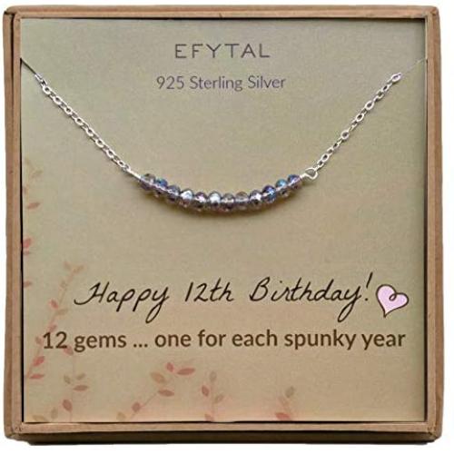 EFYTAL 12th Birthday Gifts for Girls, Sterling Silver Necklace, 12 beads for 12 Year Old Girl, Bat Mitzvah Gift