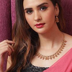 Tarinika Zeel Antique Gold-Plated Indian Jewelry Set with Necklace and Earrings - White Red Green