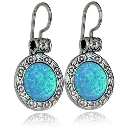 Stera Jewelry Choice of Gemstone 925 Sterling Silver Round Earrings with Ornate Floral Design Stera Jewelry Choice of Gemstone 925 Sterling Silver Round Earrings with Ornate Floral Design