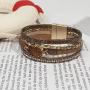 FANCY SHINY Leather Wrap Bracelet Boho Cuff Bracelets Crystal Bead Bracelet with Magnetic Clasp Jewelry Gifts for Women Teen Girls