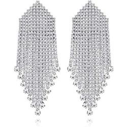 minmin Wedding Long Chandelier Rhinestone Tassel Heart Dangle Drop Earrings for Women Party Jewelry Ladies Gifts