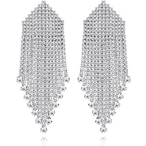 minmin Wedding Long Chandelier Rhinestone Tassel Heart Dangle Drop Earrings for Women Party Jewelry Ladies Gifts