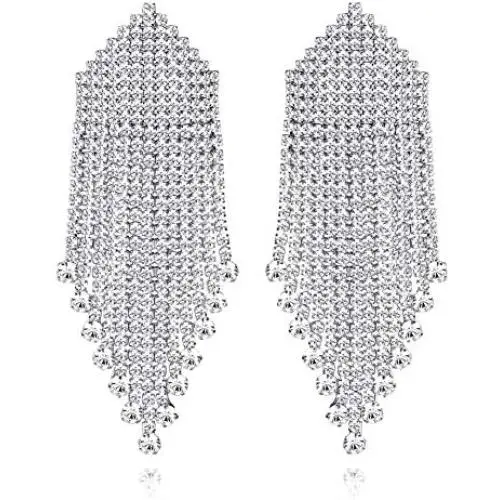 minmin Wedding Long Chandelier Rhinestone Tassel Heart Dangle Drop Earrings for Women Party Jewelry Ladies Gifts