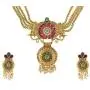 Aheli Beautiful Gold Tone Bollywood Party Wear Ethnic Festive Wedding Pendant Necklace Set Indian Traditional Fashion Jewelry for Women