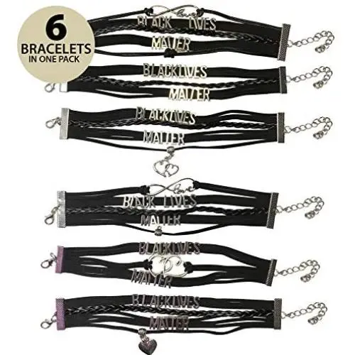 Asnymine one Set of 6 Leather Black Lives Matter wrap Jewelry Bracelets for Men Women and Kids with Love Pendant Asnymine one Set of 6 Leather Black Lives Matter wrap Jewelry Bracelets for Men Women and Kids with Love Pendant