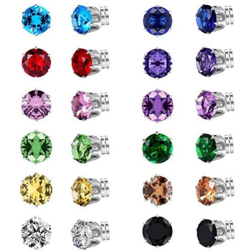 Spiritlele 12 Pairs Colors Crystal Flower Face Magnetic Clip Non Piercing Earrings Set Unisex