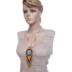 Handmade Beaded Indian Fashion Jewelry Yellow Mix Seed Beaded Star Designer Necklace Earrings set S-53-SB-9 24 X 2.6