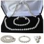 Pearl Romance II Round Pearl II White Pearl Necklace Bracelet & Earrings Set for Women 3 Piece Set Strand Stud Earring Pearl Jewelry Christmas Genuine Cultured Freshwater
