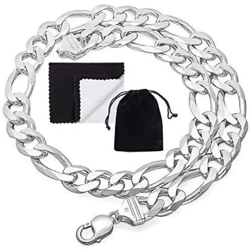 14.7mm Solid .925 Sterling Silver Flat Figaro Chain Necklace 14.7mm Solid .925 Sterling Silver Flat Figaro Chain Necklace