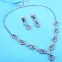 EleQueen Womens Silver-Tone Cubic Zirconia Teardrop Flower Bridal V-Necklace Jewelry Set Dangle Earrings