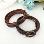 Jstyle 2Pcs Genuine Leather Bracelet for Men Women Unisex Multilayer Leather Adjustable Bracelet Cuff Wrap Rope Wristband Brown Bracelet