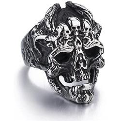 Elfasio Men Skull Rings Stainless Steel Gothic Biker Punk Jewelry, Size 8-13