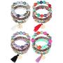 Thunaraz 4 Sets Bohemian Stretch Beaded Bracelets for Women Multilayer Stackable Bracelets Strand Bangles