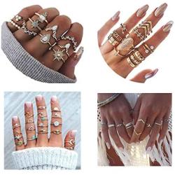 FUTIMELY 47-54Pcs Gold & Silver Knuckle Stacking Rings Set Boho Star Moon Multiple Rings Pack for Teen Girls,Vintage Stackable Joint Midi Finger Rings Set