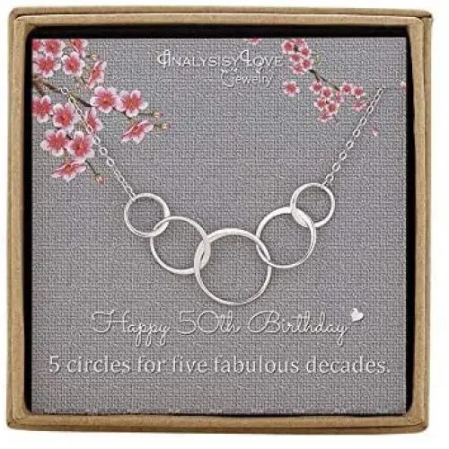 50th Birthday Gifts for Women - Sterling Silver Infinity 5 Circle 5 Decades Necklace, Mom Gifts, Mothers Day Jewelry Birthday Gift 50th Birthday Gifts for Women - Sterling Silver Infinity 5 Circle 5 Decades Necklace, Mom Gifts, Mothers Day Jewelry Birthday Gift