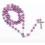Rosary Beads Catholic, Handmade Imitation Pearl Rosary Necklace, Rosaries with Metal Crucifix Catholic Gift