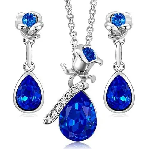 CDE Jewelry Sets for Women Rose Gold Jewelry Embellished with Crystal from Austria Mothers Day Jewelry Gifts Necklace and Earrings Set for Mom Wife CDE Jewelry Sets for Women Rose Gold Jewelry Embellished with Crystal from Austria Mothers Day Jewelry Gifts Necklace and Earrings Set for Mom Wife