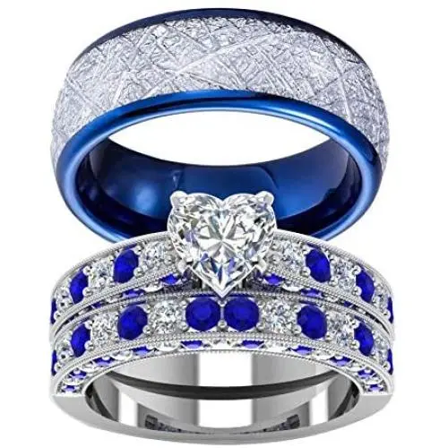 wedding ring set Two Rings His Hers Couples Matching Rings Womens 2pc White Gold Filled Heart CZ Wedding Engagement Ring Bridal Sets Mens Stainless Steel Wedding Band wedding ring set Two Rings His Hers Couples Matching Rings Womens 2pc White Gold Filled Heart CZ Wedding Engagement Ring Bridal Sets Mens Stainless Steel Wedding Band