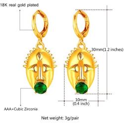 African Style Maori Mask Design Drop Earrings Women Fashion 18K Gold Plated Jewelry