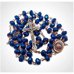 Nazareth Store Deep Blue Crystal Beads Rosary Necklace Catholic Prayer Jerusalem Holy Soil Medal Cross Holy Land Antique Religious Rosaries Beads Collection