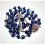 Nazareth Store Deep Blue Crystal Beads Rosary Necklace Catholic Prayer Jerusalem Holy Soil Medal Cross Holy Land Antique Religious Rosaries Beads Collection