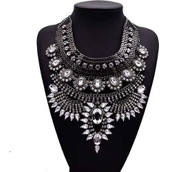 MJartoria Vintage Bohemian Ethnic Gypsy Rhinestone Bib Chunky Tassel Collar Festival Statement Necklace (style 13)