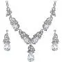 Silver Tone Antique Style Art Deco Clear Crystal Rhinestone Statement Wedding Bridal Prom Chunky Statement Earrings Necklace Gift Set
