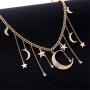 AILUOR Fashion Bohemia Crystal Crescent Moon&Star Necklaces Tassel Pendants Unique Retro Gold Color Delicate Long Sweater Chain Necklace Accessories Jewelry for Women Girl