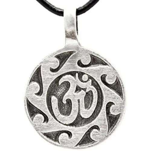Trilogy Jewelry Pewter Buddhist Circle Ohm Namaste Pendant on Leather Necklace Trilogy Jewelry Pewter Buddhist Circle Ohm Namaste Pendant on Leather Necklace