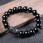 Anti-Swelling Black Obsidian Bracelet - Natural Obsidian Stone Bead Bracelet Couple Men 12mm and Women 10mm Dragon and Phoenix Totem Jewelry