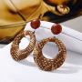 KaFu Woven Rattan Earrings Handmade Wicker Earrings Straw Knit Hoop Lightweight Bohemian Dangle Hoop Earrings Drop Dangle Geometric Statement Earrings for Women Girls (brown)
