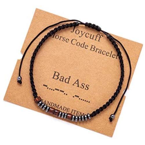 Joycuff Inspirational Morse Code Bracelet for Women Secret Message Wood Beads with Cord Jewelry Birthday Christmas for Her Mother Grandmother
