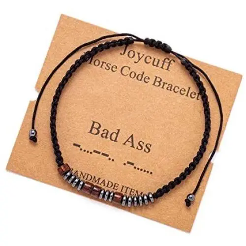 Joycuff Inspirational Morse Code Bracelet for Women Secret Message Wood Beads with Cord Jewelry Birthday Christmas for Her Mother Grandmother
