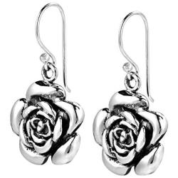 Sweet Blooming Rose .925 Sterling Silver Dangle Earrings