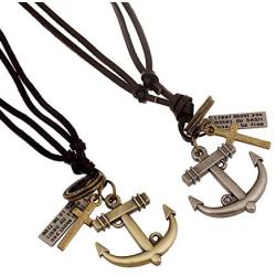 Injoy Jewelry Leather Pendant Necklace Vintage Anchor Cross Pendant Leather Cord Necklace Adjustable