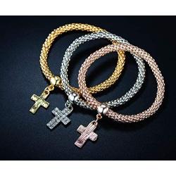 Barzel 18K Gold Plated Tri-Gold Charm Stretch Bracelets 3 Piece Set