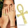 RechicGu Egyptian Ancient Ankh Key of Life Cross Ring Cleopatra Adjustable Band Ankara Hieroglyphic Carved Symbol of Protection Amulet Jewelry
