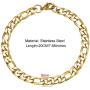 Wang Gao Men Women Fashion Figaro Link Chain Biker Bracelet 8mm Gold Stainless Steel Wrist Jewelry 7.87 Length