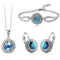 MAFMO White Platinum Plated Crystal Round Shaped Necklace Bracelet Earrings Set Women Fashion Jewelry