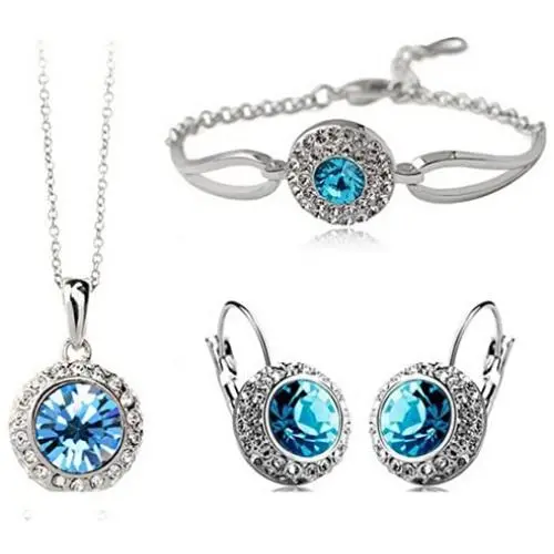 MAFMO White Platinum Plated Crystal Round Shaped Necklace Bracelet Earrings Set Women Fashion Jewelry MAFMO White Platinum Plated Crystal Round Shaped Necklace Bracelet Earrings Set Women Fashion Jewelry