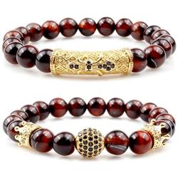 GVUSMIL 8mm Tiger Eye Natural Stone Beads Bracelet Set Charm Healing Energy Jewelry for Men Women