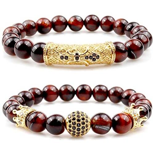 GVUSMIL 8mm Tiger Eye Natural Stone Beads Bracelet Set Charm Healing Energy Jewelry for Men Women