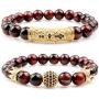 GVUSMIL 8mm Tiger Eye Natural Stone Beads Bracelet Set Charm Healing Energy Jewelry for Men Women