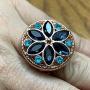 Interchangeable Snap Jewelry Rose Gold Dark Blue & Blue Marquise Flower Holds 18-20mm My Prime Gifts