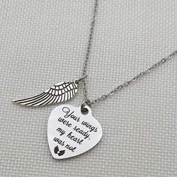 IDLAN Memorial Jewelry Your Wings were Ready My Heart was Not Heart Necklace Memorial Gift Miscarriage Remembrance Gift