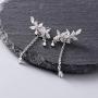 SLUYNZ 925 Sterling Silver Leaves Wrap Earrings Cuff for Women Teens Sparkling CZ Crystals Crawler Earrings Dangling Chain